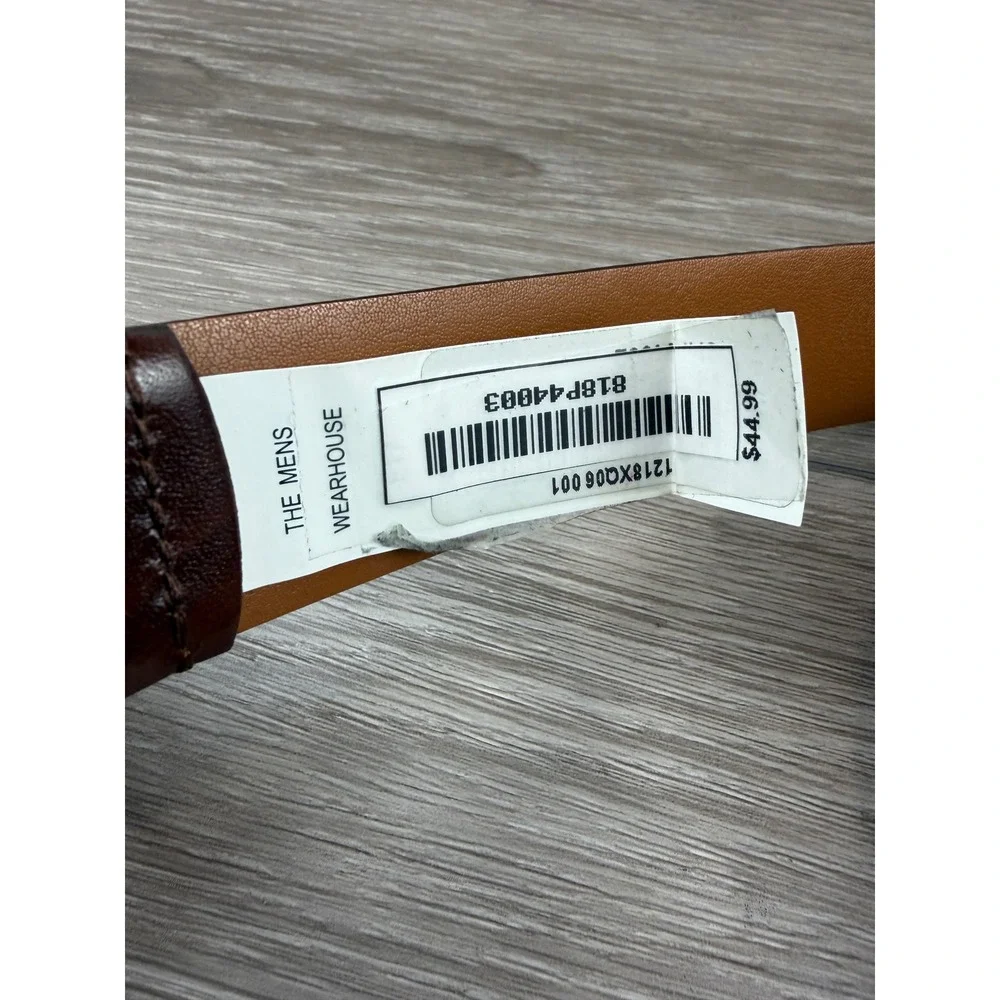 Men's Wearhouse Mens Belt Leather Dress Polished Buckle Brown 46